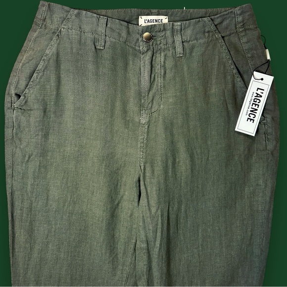 NWT L’Agence Cropped Linen Trousers in Olive Green “Basil” Size 25 - Picture 3 of 12